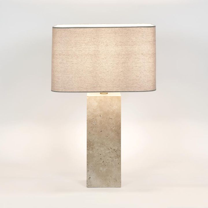 Imperial Travertine Table Lamp with Natural Linen Shade