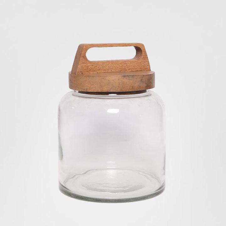 Glass Sorage Jar With Wood Lid SML