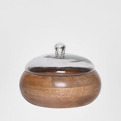 Wood Bowl With Glass Lid SML