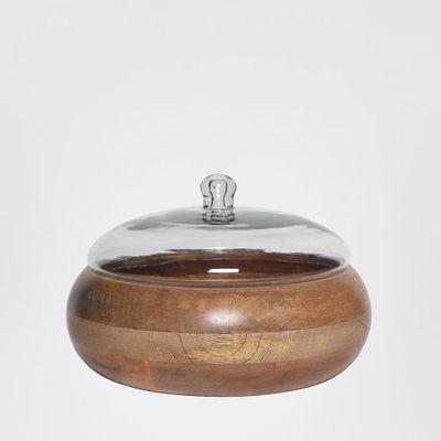 Wood Bowl With Glass Lid LGE