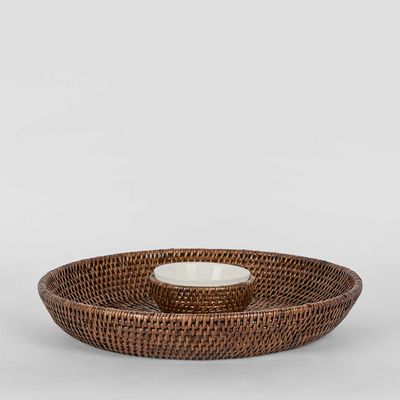 Paume Rattan ChipnDip Tray Antique Brown