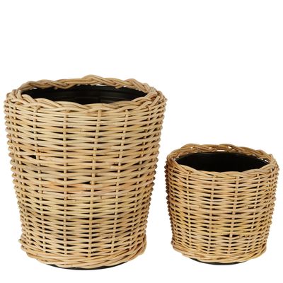 Round Rattan Basket Set of 2 Natural