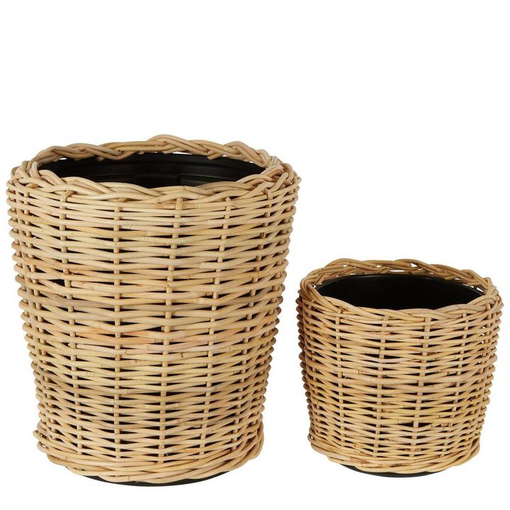 Round Rattan Basket Set of 2 Natural