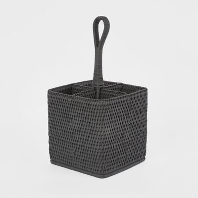 Paume Rattan Cutlery Tall Caddy Black