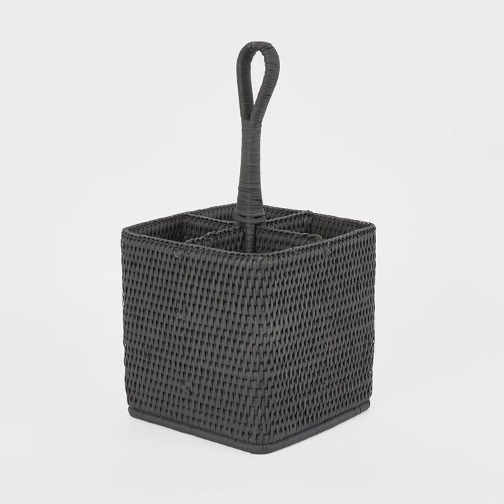 Paume Rattan Cutlery Tall Caddy Black