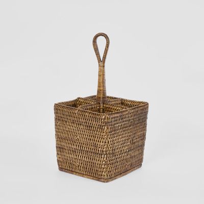 Paume Rattan Cutlery Tall Caddy Antique Brown