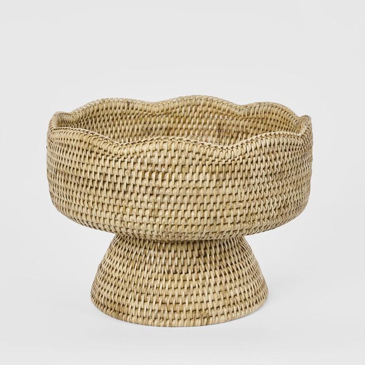 Paume Scallop Rattan Fruit Bowl on Stand Natural