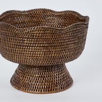 Paume Scallop Rattan Fruit Bowl on Stand Antique Brown