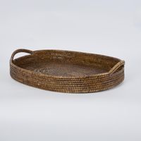 Paume Rattan Oval Serving Tray with Handles Antique Brown