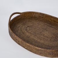 Paume Rattan Oval Serving Tray with Handles Antique Brown