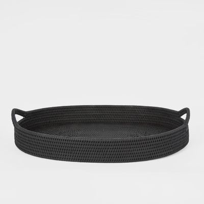 Paume Rattan Oval Serving Tray with Handles Black