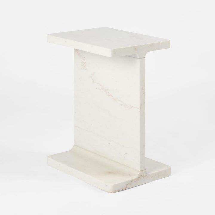 Iza I Beam Marble Side Table White