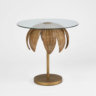 Bali Brass & Rattan Side Table