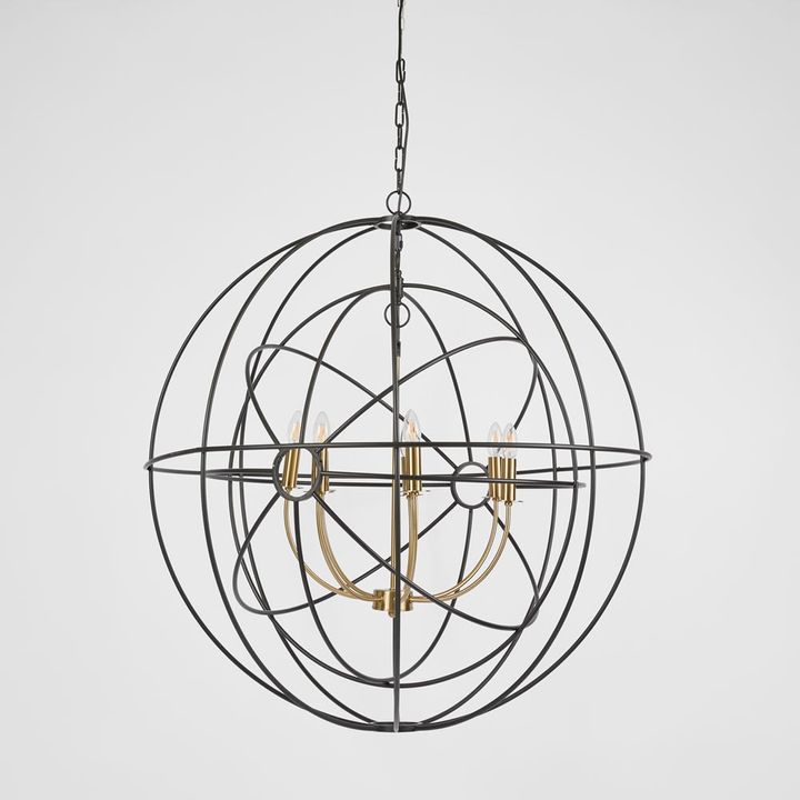 Large Black & Brass Iron Orb Pendant