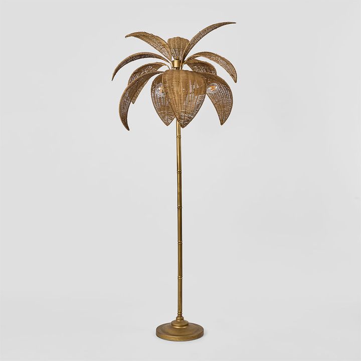 Bali Brass & Rattan Floor Lamp