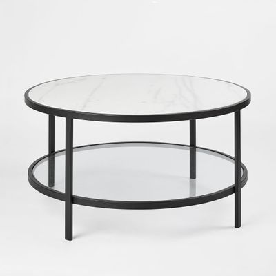 Palladium Black Iron Marble & Glass Coffee Table