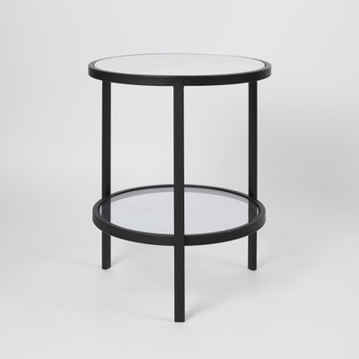Palladium Black Iron Marble & Glass Side Table