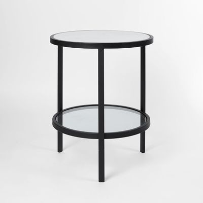 Palladium Black Iron Marble & Glass Side Table
