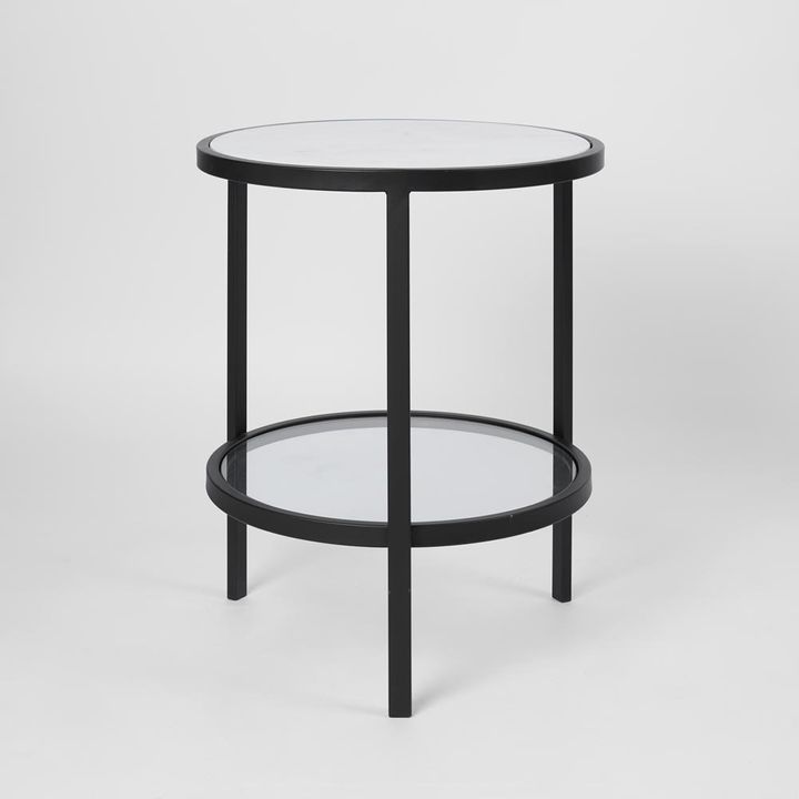 Palladium Black Iron Marble & Glass Side Table