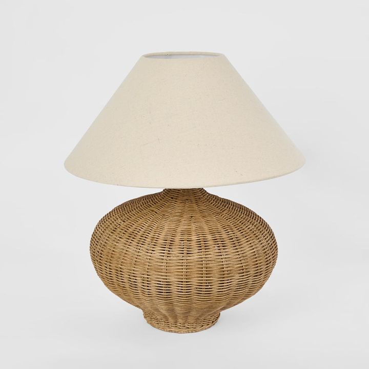 Dallas Rattan Table Lamp with linen shade