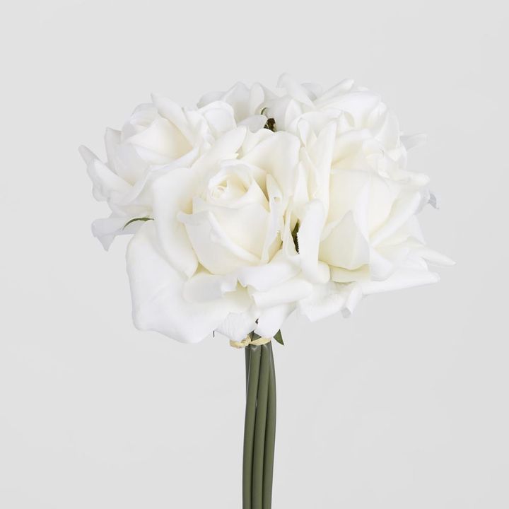 Real Touch Rose Bunch With 5 Flowers White