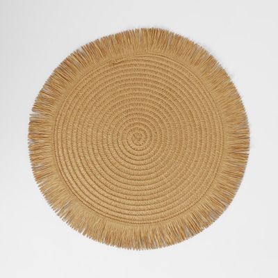 Woven Placemat with Tassel Edge Tan