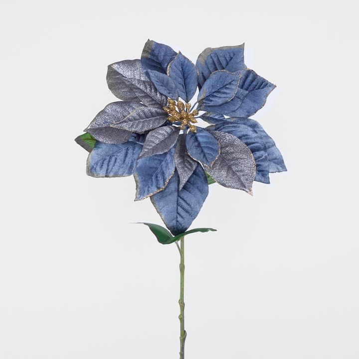 Mettalic & Velvet Single Large Poinsettia Blue
