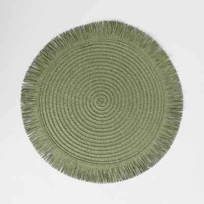 Woven Placemat with Tassel Edge Olive Green