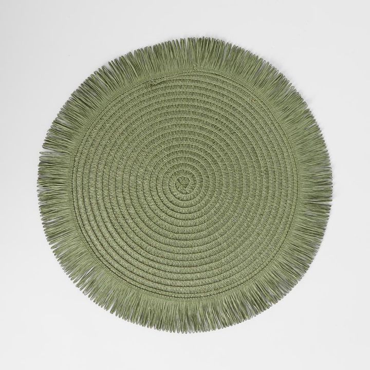 Woven Placemat with Tassel Edge Olive Green