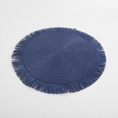 Woven Placemat with Tassel Edge Navy Blue