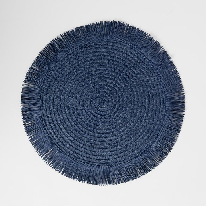 Woven Placemat with Tassel Edge Navy Blue