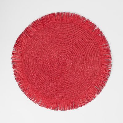 Woven Placemat with Tassel Edge Red