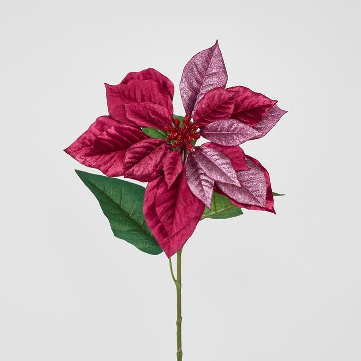 Mettalic & Velvet Single Large Poinsettia Burgundy