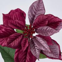 Mettalic & Velvet Single Large Poinsettia Burgundy