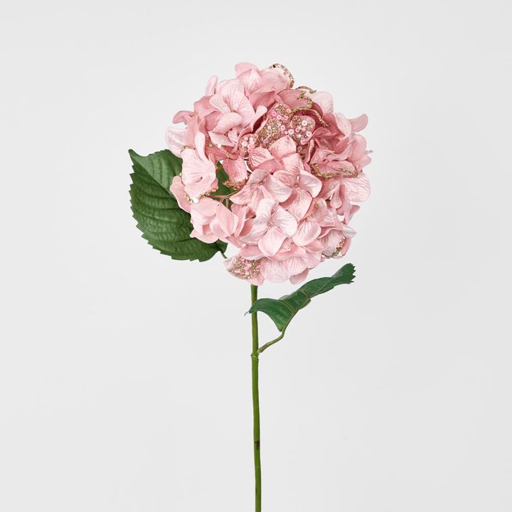 Single Hydrangea with 2 Leaves Pink