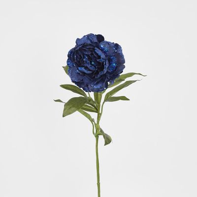 Single Velvet and Glitter Peony Blue