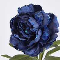 Single Velvet and Glitter Peony Blue