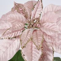 Single Large Velvet & Glitter Poinsettia Pink