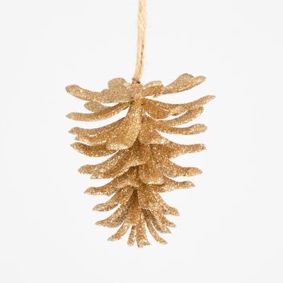 Glitter Hanging Pinecone Box of 12 Gold