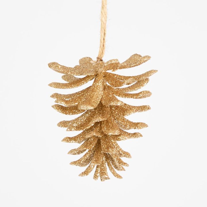 Glitter Hanging Pinecone Box of 12 Gold