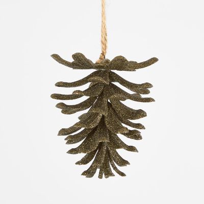 Glitter Hanging Pinecone Box of 12 Olive Green