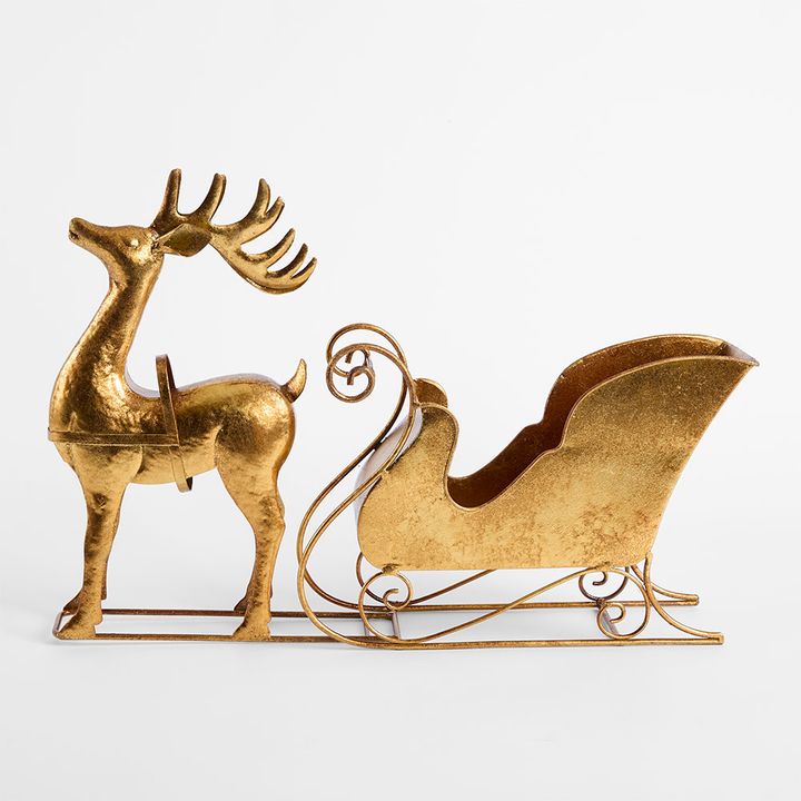 Golden Reindeer & Sleigh Table Decoration