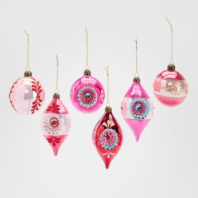 Vintage Guilded Magenta Ornaments - Box Set of 6