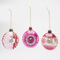 Vintage Guilded Magenta Ornaments - Box Set of 6