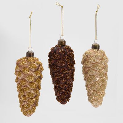 Glitter Pinecone Trio Bronze - Box Set of 3