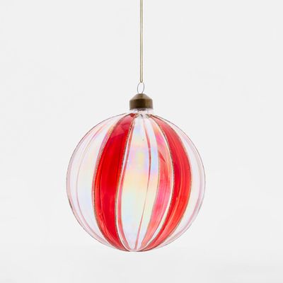 Scarlet Glass Striped Glass Bauble Red