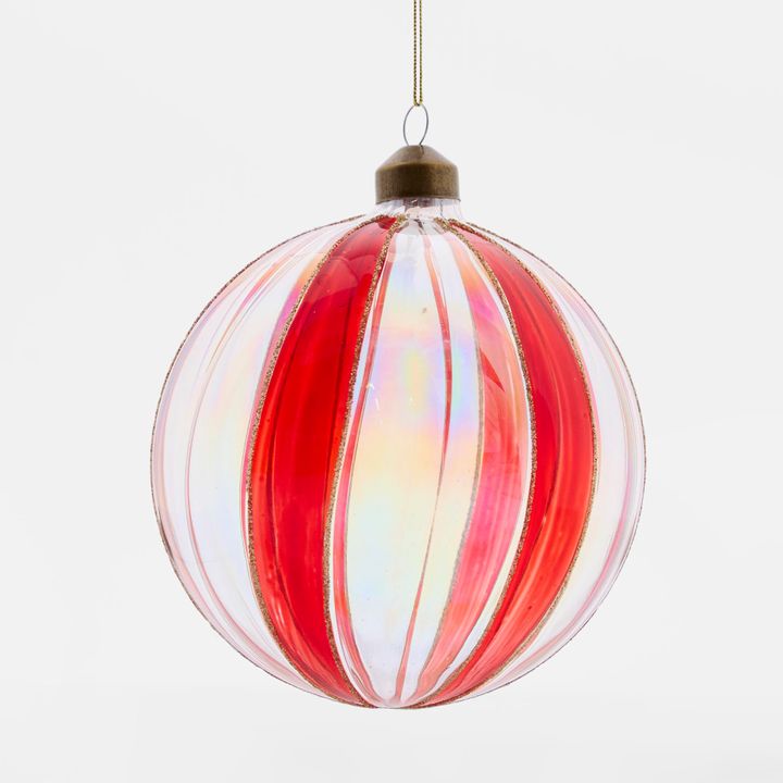 Scarlet Glass Striped Glass Bauble Red