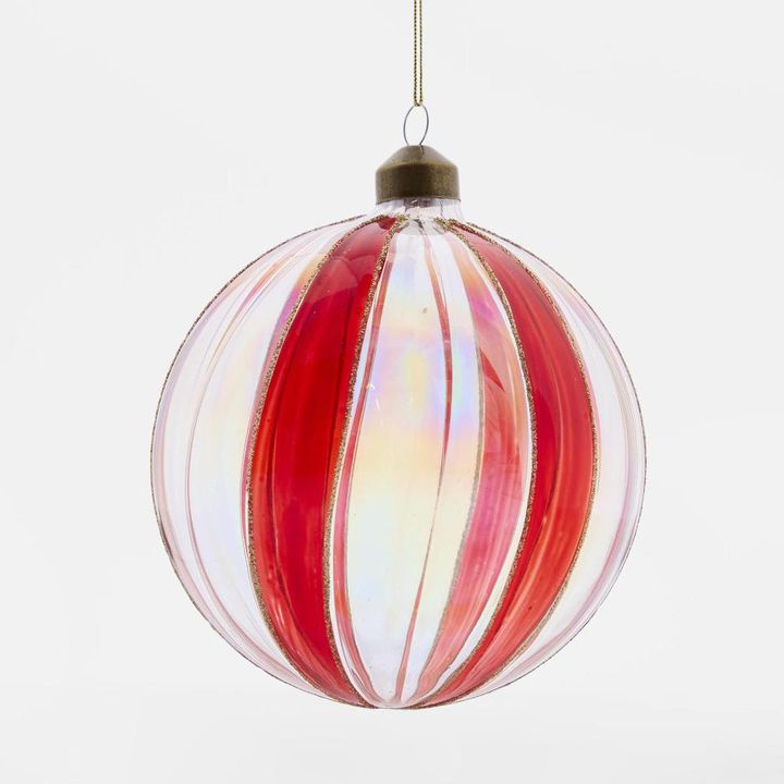 Scarlet Glass Striped Glass Bauble Red