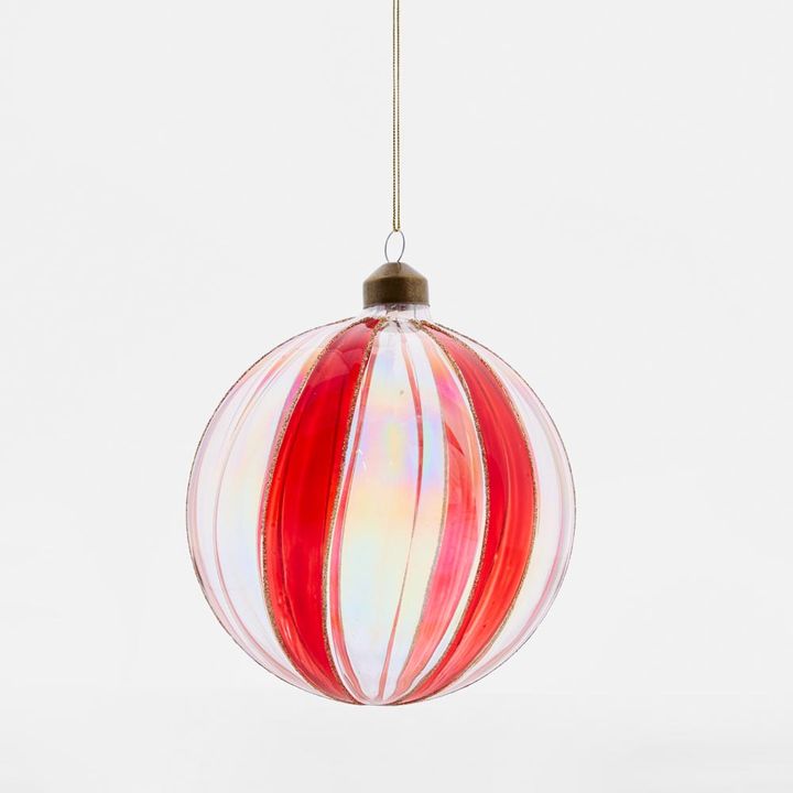 Scarlet Glass Striped Glass Bauble Red