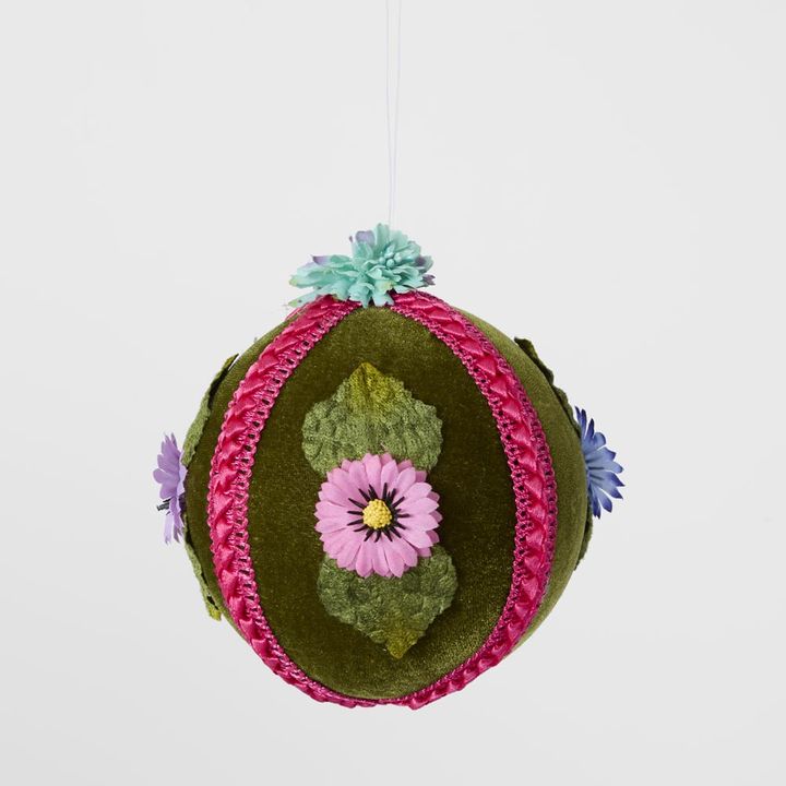 Olive Velvet Flower Bauble